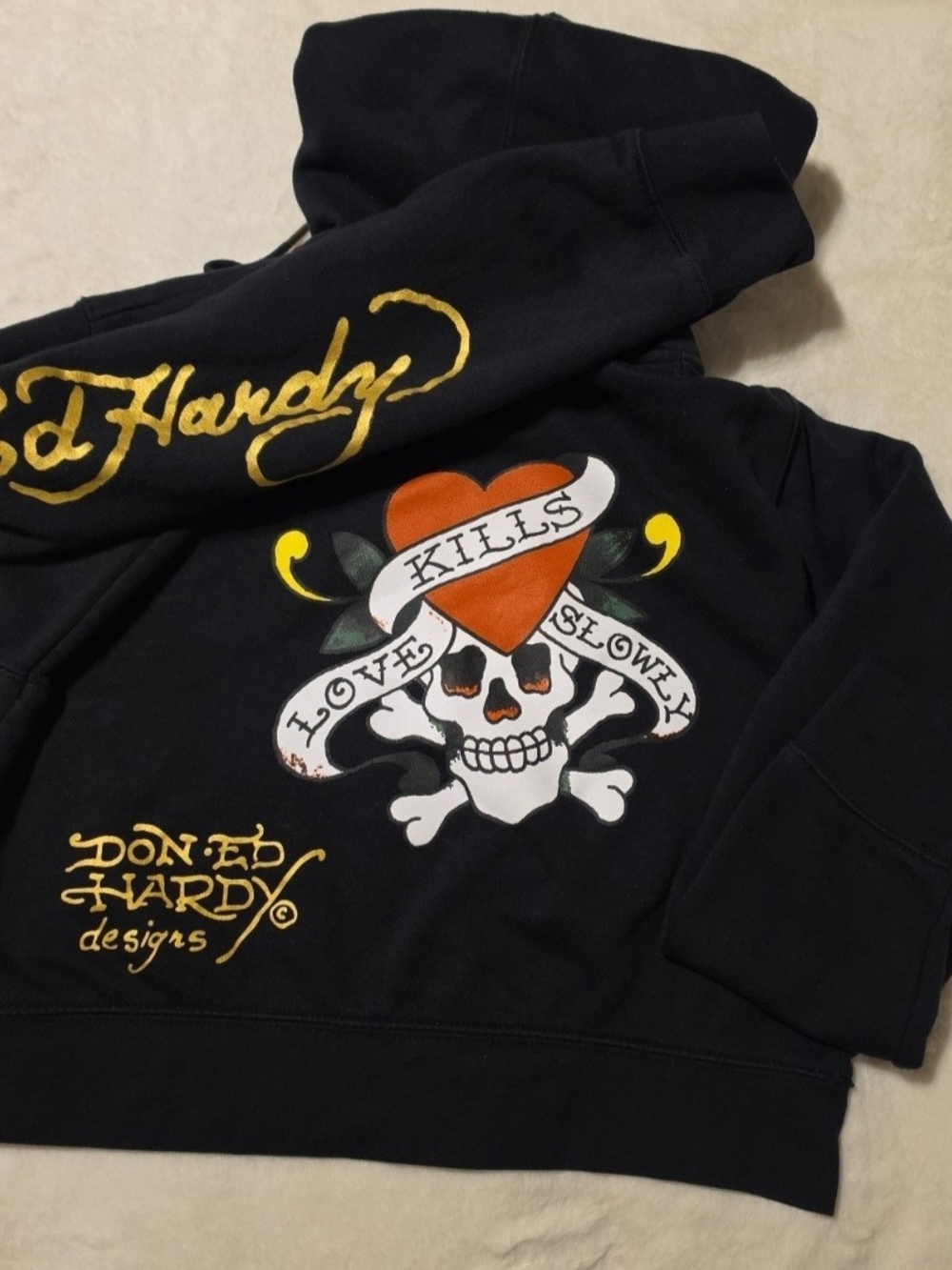 Ed Hardy Womens XL Black Graphic Hoodie - 'Love Kills Slowly'